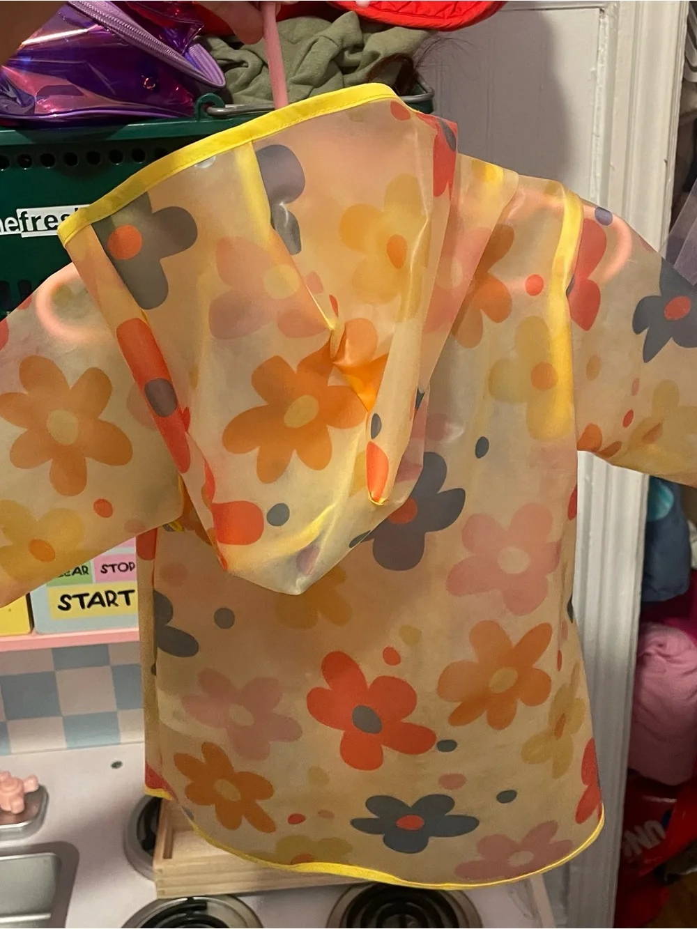 Kids Yellow Flower Print Rain Jacket